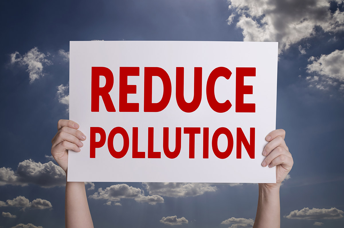 Reduce pollution card with sky background